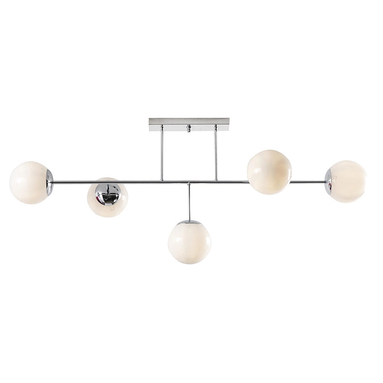 Hoko Plafoniera a 5 Luci con Diffusori in Vetro Bianco Latte e Struttura in Metallo Cromato - Attacco E14 IP20 - Rossini Group
