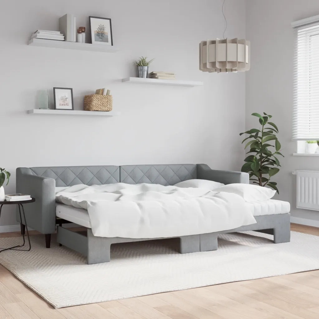 Divano Letto Estraibile Materassi Grigio Chiaro 80x200 Tessuto 3197439