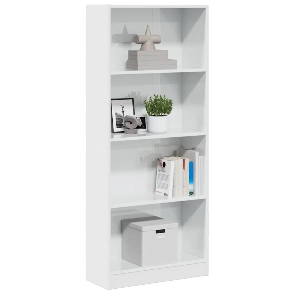 Libreria-Scaffale per Libri-Mobile di Stoccaggio Bianco Lucido 60x24x143 cm in Legno Multistrato