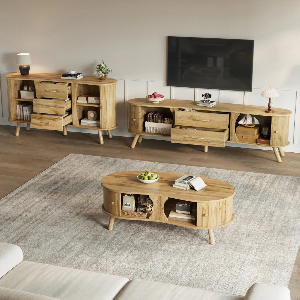 Set Soggiorno 3pz Mobile TV, Credenza e Tavolino ¨C MINIMAL ¨C Legno, Ante Scorrevoli