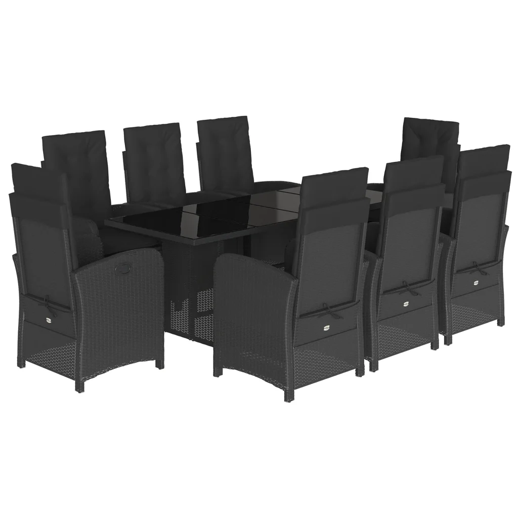 Set da Pranzo da Giardino 9 pz con Cuscini Nero in Polyrattan 3212252