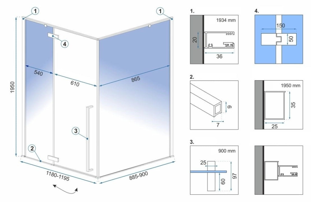 Cabina Doccia Fargo 120x90 Black Mat