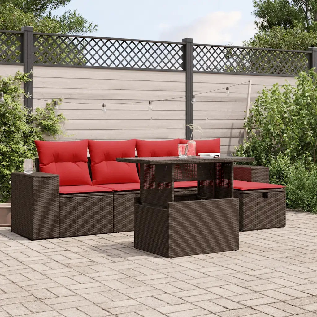 Set Divani da Giardino 6 pz con Cuscini Marrone in Polyrattan 3275294