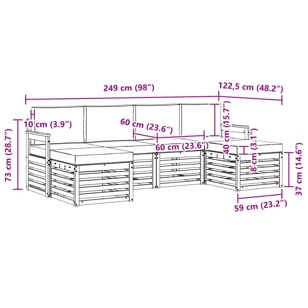 Set divani 6 pcs Naturale e Beige Legno di Acacia Massello 3375238