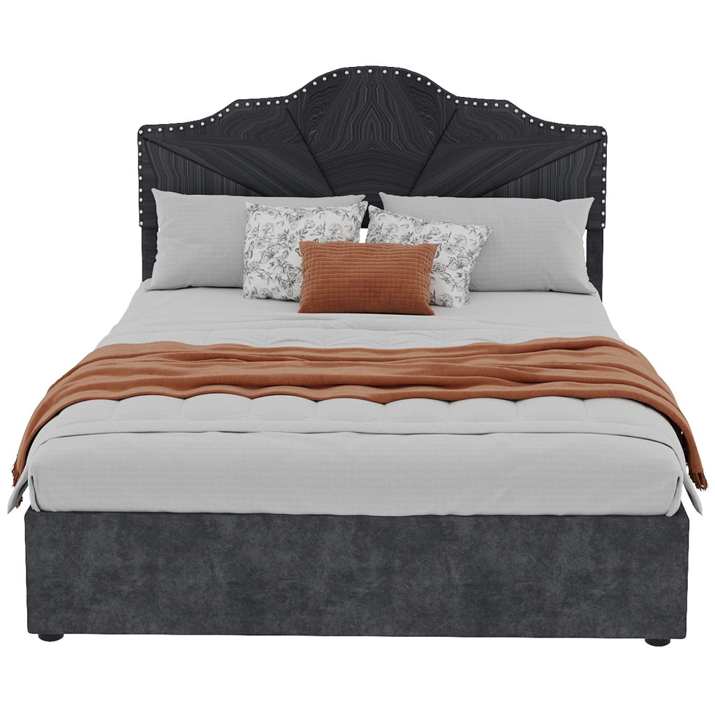 Letto Contenitore Imbottito ¨C MINIMAL ¨C Grigio 160x200 con Testiera, Doghe e Sollevamento Idraulico