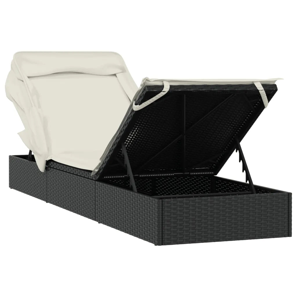 Sdraio da giardino | Lettino con Tetto Pieghevole Nero 213x63x97 cm Polyrattan