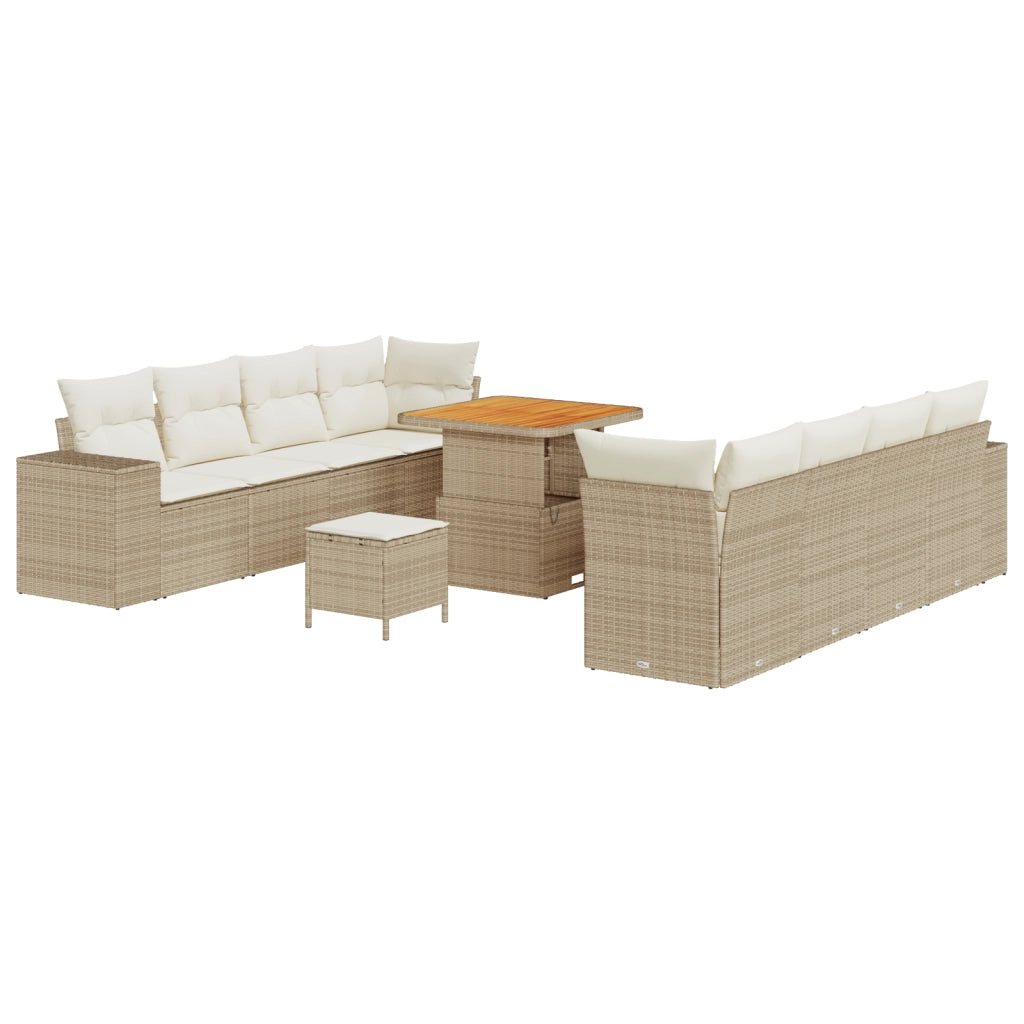 Set di divani da giardino 11 pezzi con cuscini Beige Polirattan Acacia