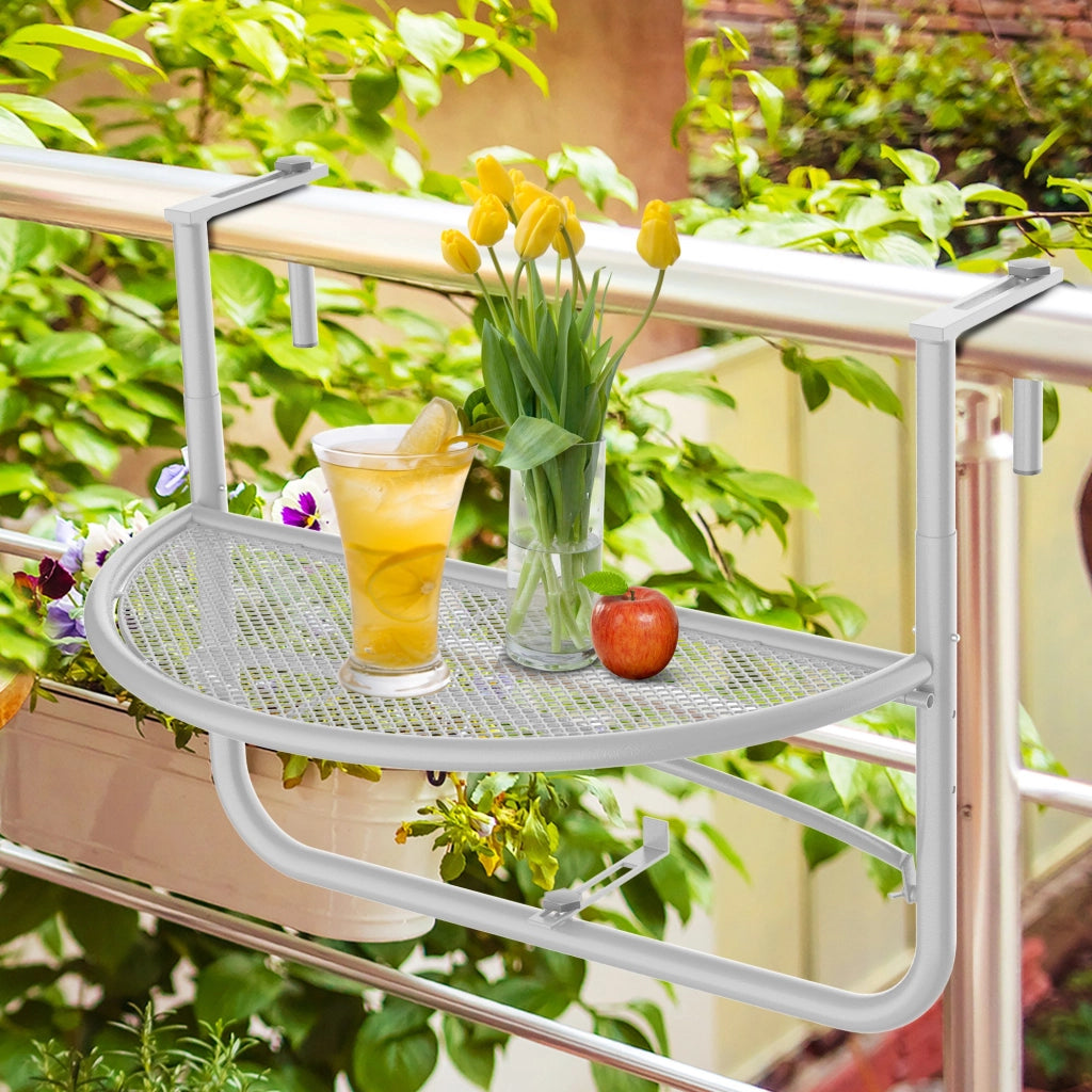 Tavolo da giardino a semicircolare regolabile in altezza per balcone ?30 cm per terrazza in metallo bianco L60 x L45 x H50 cm