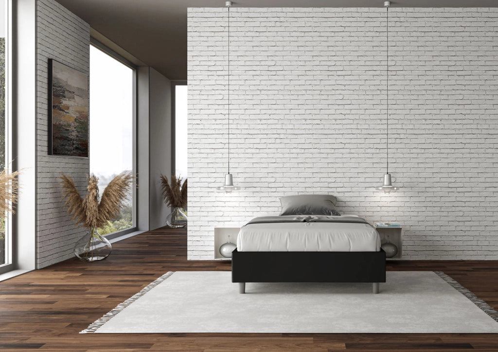 Letto una piazza e mezza con rete imbottito 120x200 similpelle tortora Azelia