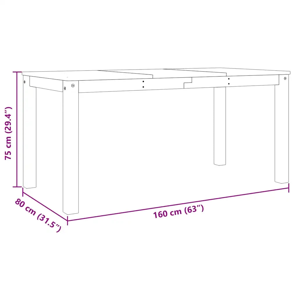 Tavolo da Pranzo PANAMA 160x80x75 cm in Legno Massello di Pino 4005705