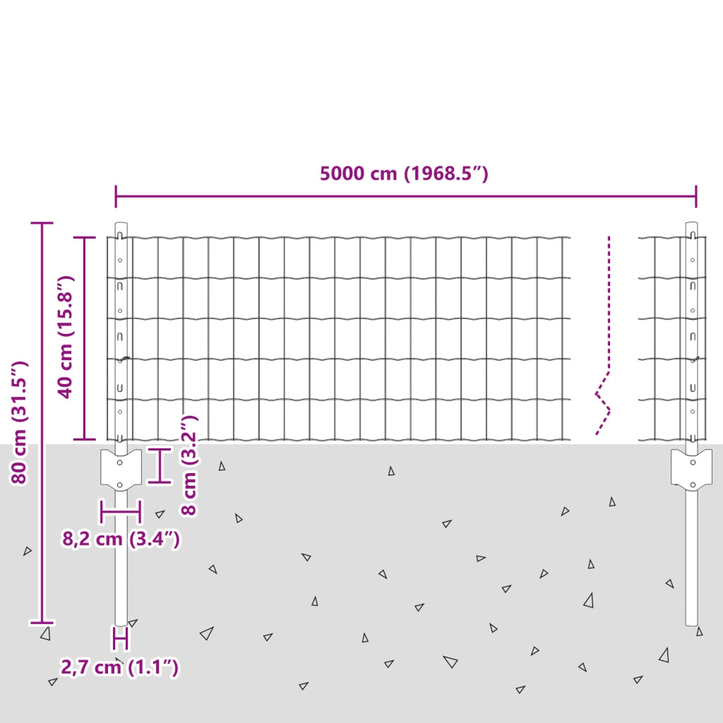 Recinzione Euro con 22 post in argento 0,4x50 m in acciaio
