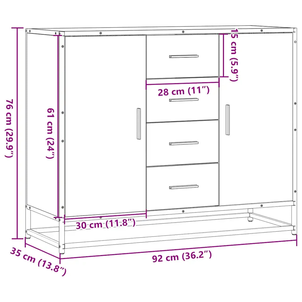 vidaXL Credenza Nera 92x35x76 cm in Legno Multistrato