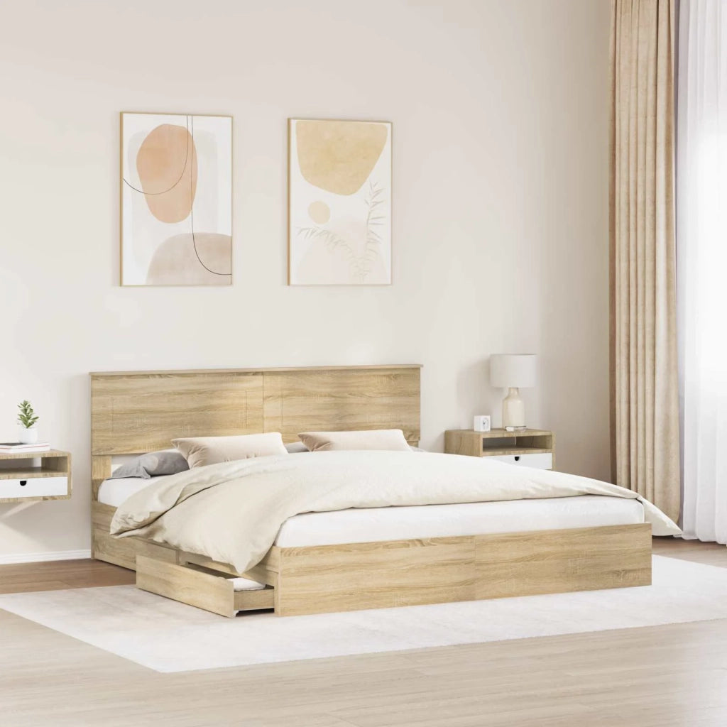 Letto con Contenitore con testiera Rovere Sonoma 180 x 200 cm