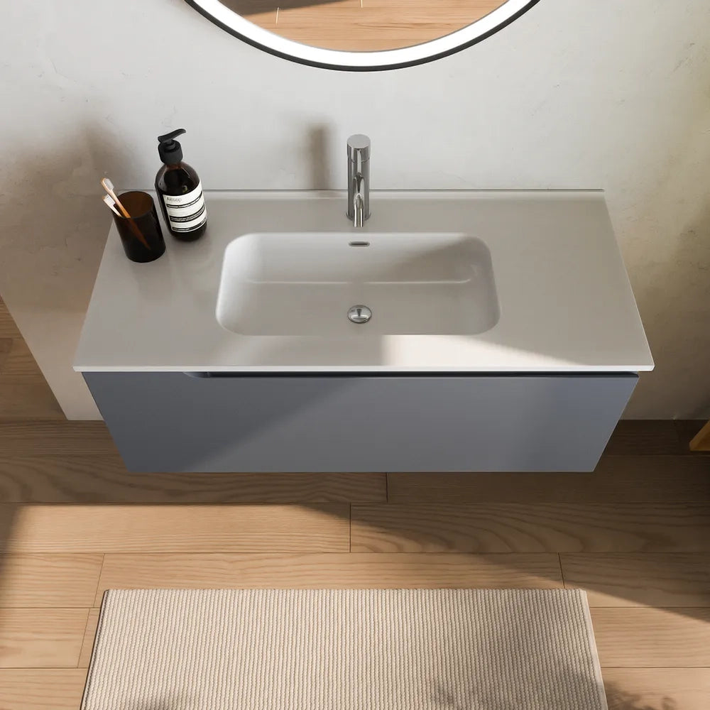 Mobile bagno sospeso 120 cm un cassetto grigio opaco con lavabo | Ardenne