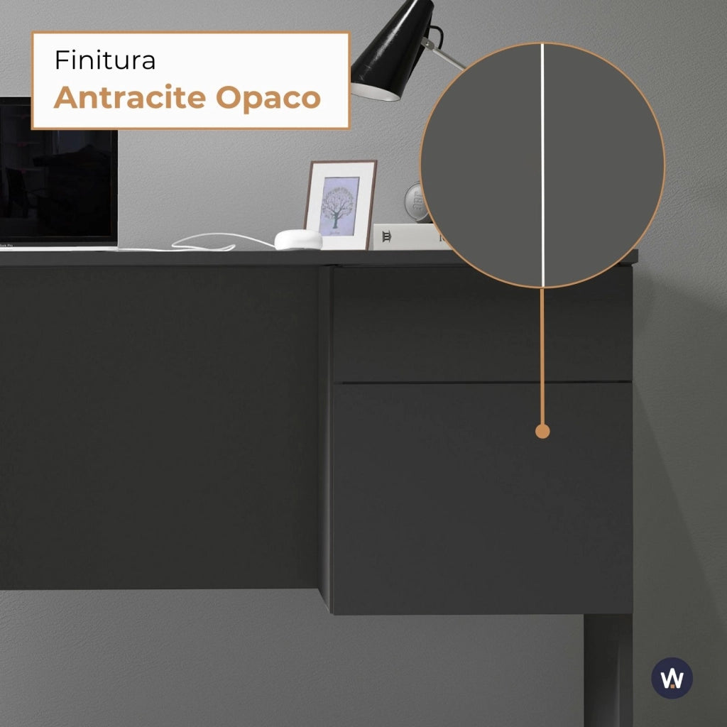 WHOUS Scrivania Easy 1 anta e 1 cassetto antracite opaco 110x50x75 cm