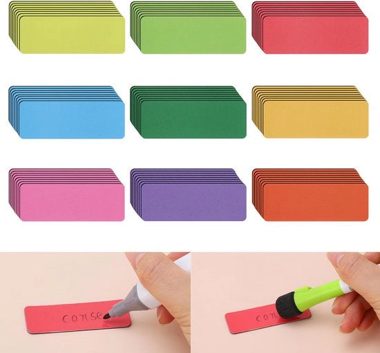 72 strisce di magneti descrittive, 60 x 20 mm piastre magnetiche per scrivere magneti lavagna magnetica etichette riutilizzabili per lavagna frigorifero cassa metallica (9 colori)