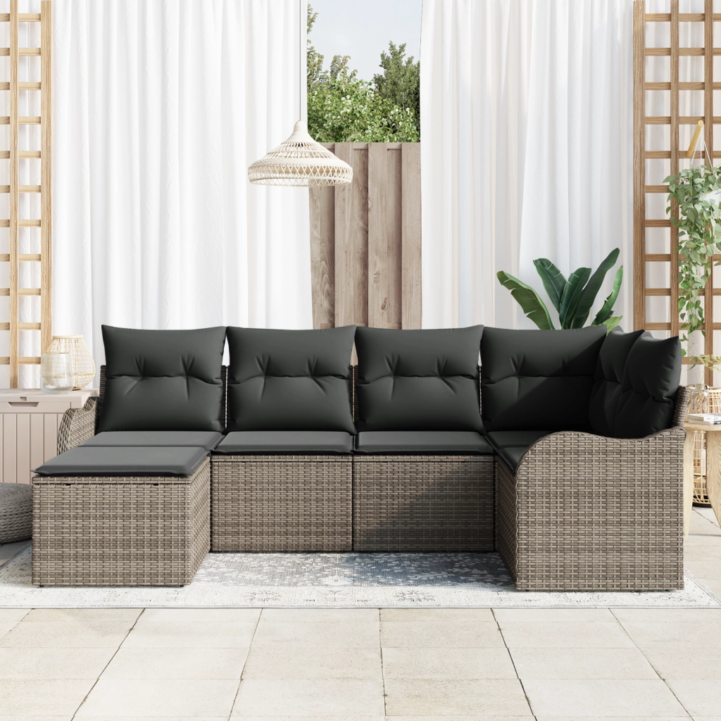 Set di Divani da Giardino  6 Pezzi con Cuscini Grigio Polyrattan