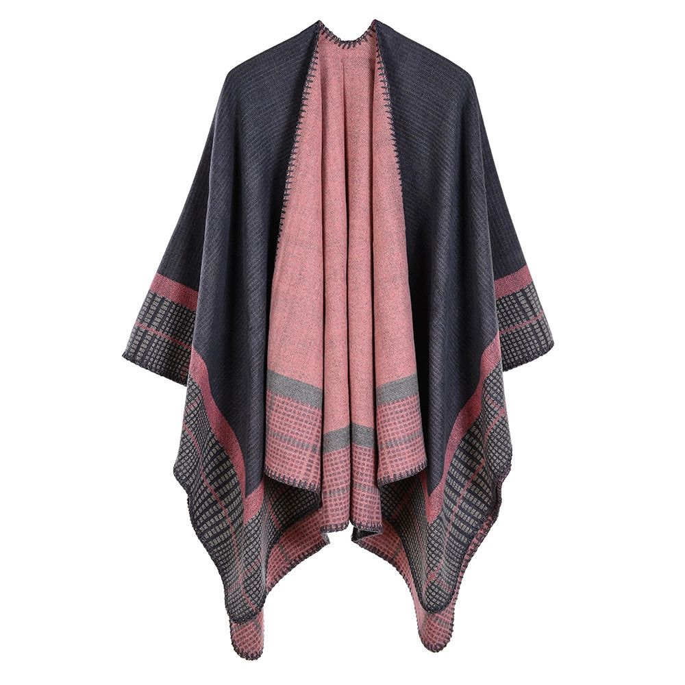 Sciarpa calda da donna a righe, piccola e quadrata, in cashmere e acrilico.