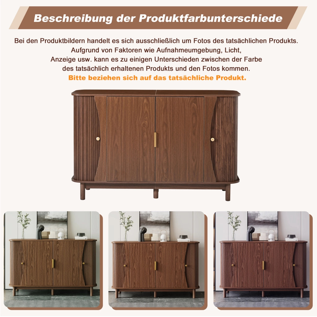 Credenza e madia con 2 ante scorrevoli, 3 vani e ripiano regolabile, per soggiorno, in MDF, noce, 140 × 40 × 88 cm