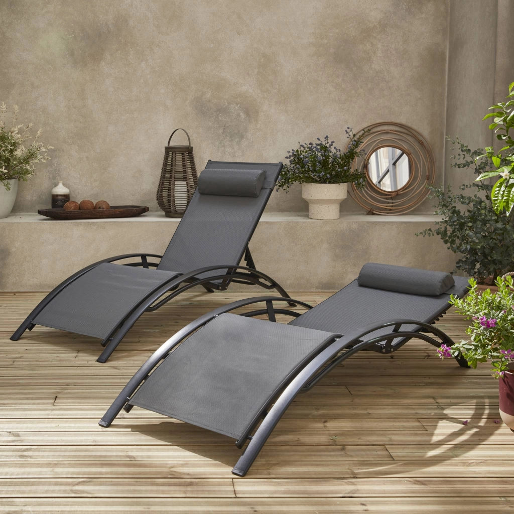 Set 2 lettini prendisole in alluminio textilene multiposizione,