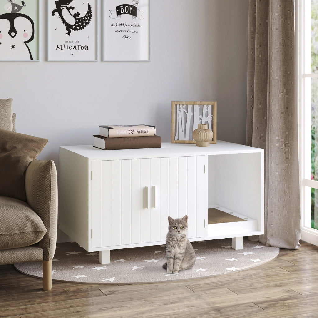 Tavolino da caff¨¨ per gatti ¨C zephmum ¨C 50.5x91x52 cm, bianco, MDF, con grattatoio