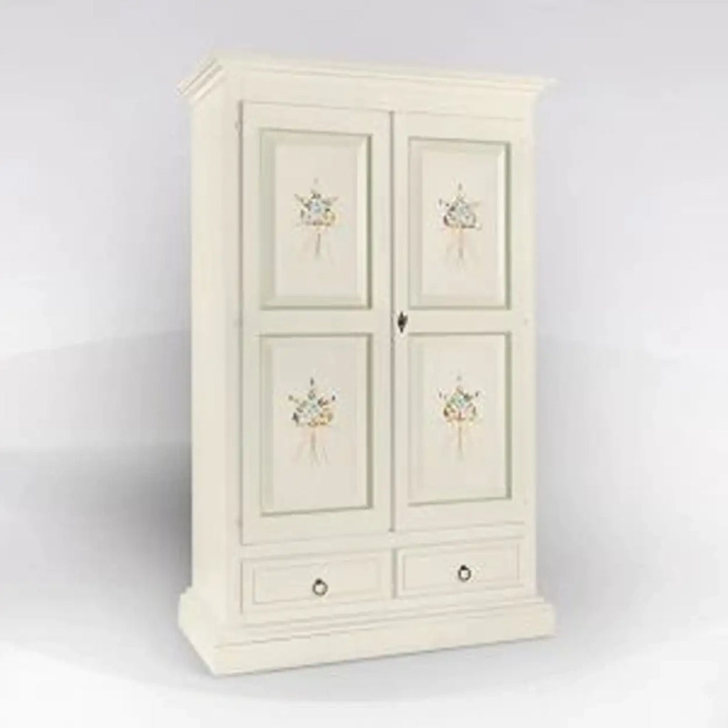 Armadio Verona in legno bianco opaco decorato filo verde