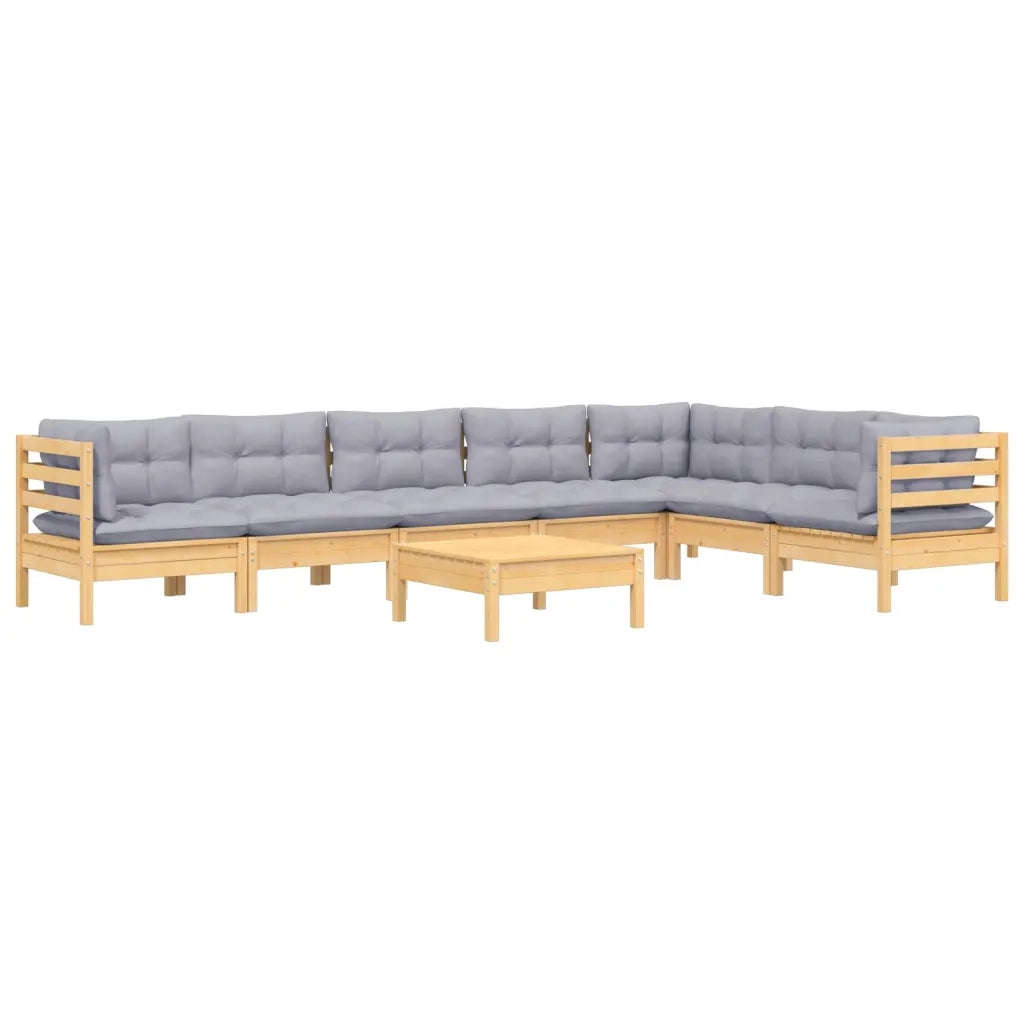 Set Divani da Giardino 8 pz con Cuscini Grigi Massello di Pino 3096700