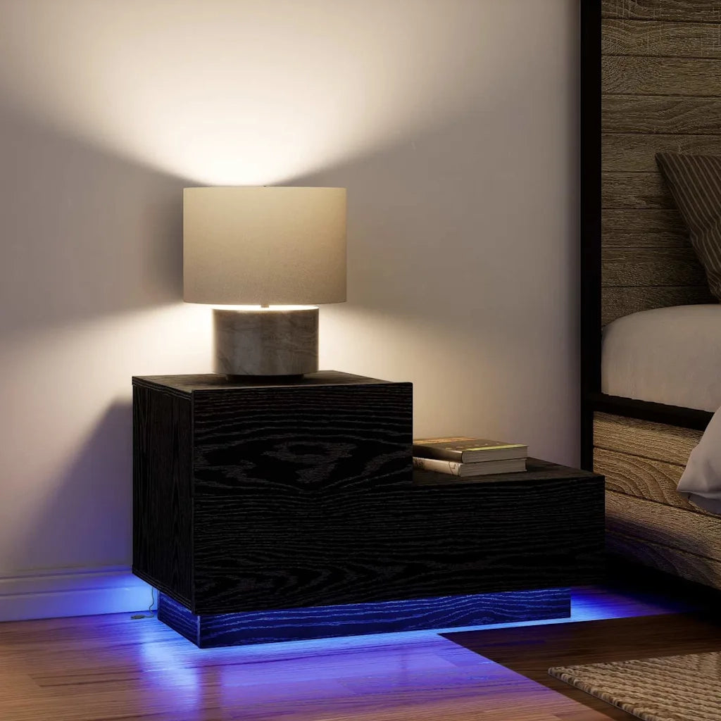 Comodino | Armadio da Notte | Mobiletto da notte con cassetto Rovere Nero 70 x 36 x 40,5 cm