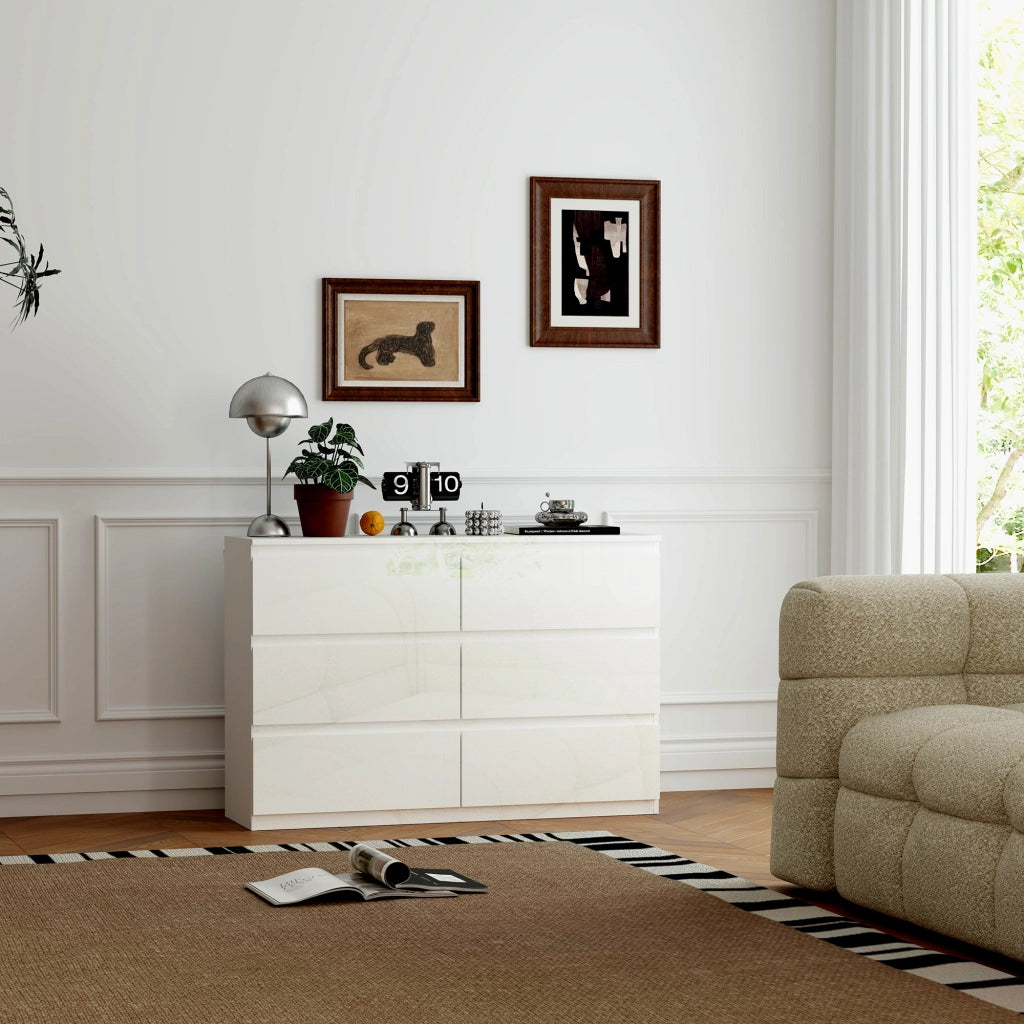 C¨®moda Moderna con 6 Cassetti ¨C zephmum ¨C Bianco Lucido 112x34x75 cm