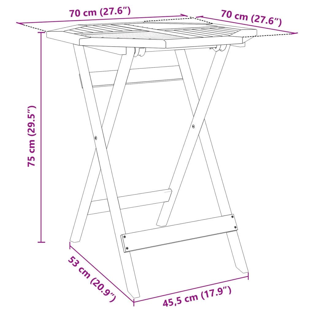 Set BistrÃ² Pieghevole 3pz in Legno Massello di Acacia