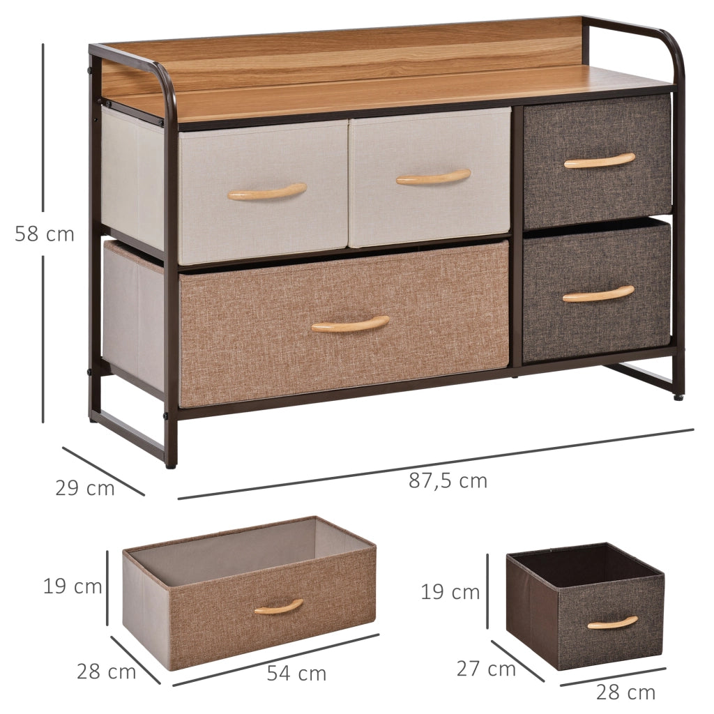Cassettiera da Camera con 5 Cassetti ¨C Zephmum ¨C Legno e Metallo 87.5x29x58 cm