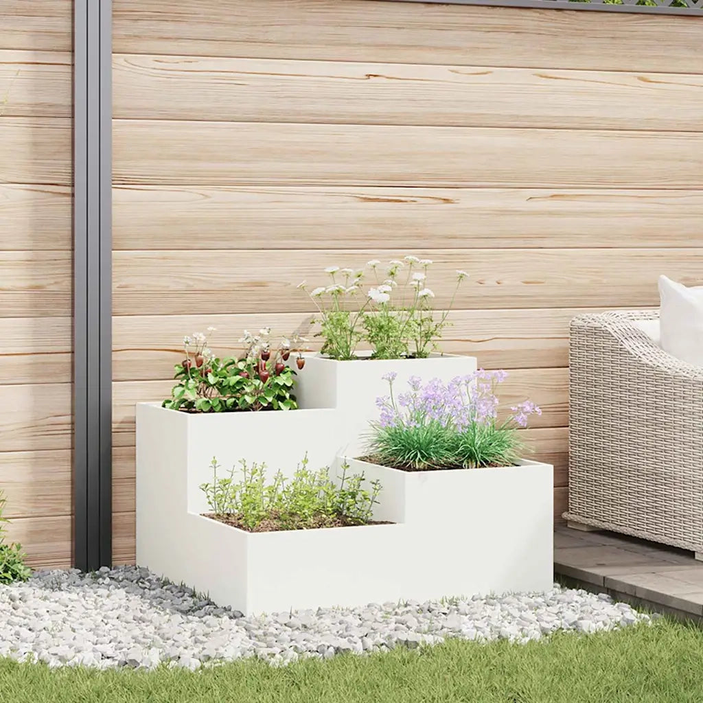 Fioriere | Cassetta per fiori | Vaso da giardino Bianco 100 x 100 x 60 cm Acciaio