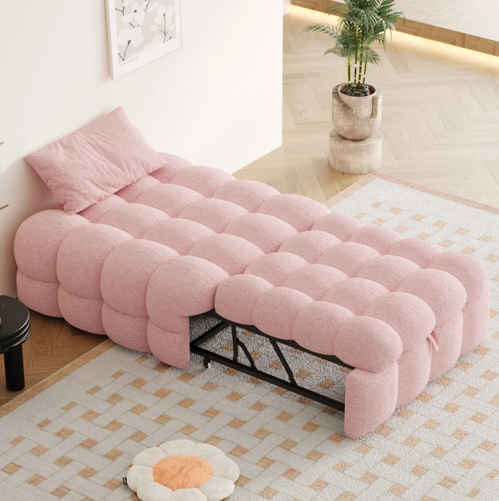 DIVANO LETTO 183x76x42 cm in Teddy Rosa