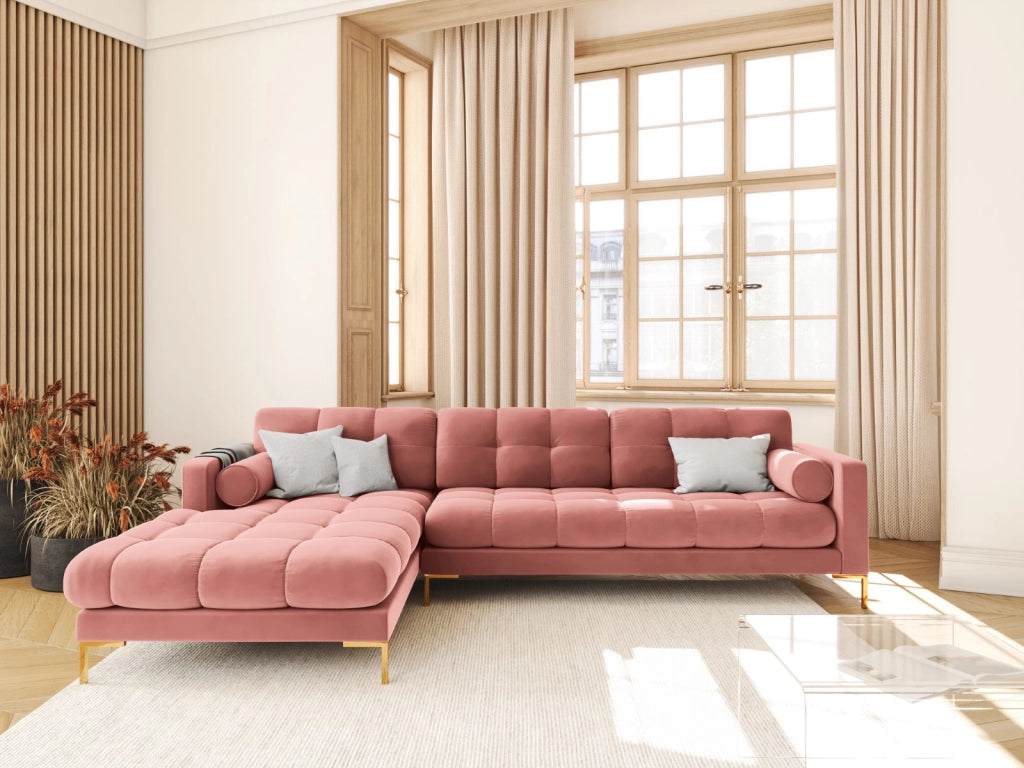 Cosmopolitan Design - Divano angolare sinistro "Bali" 5 posti in velluto rosa 