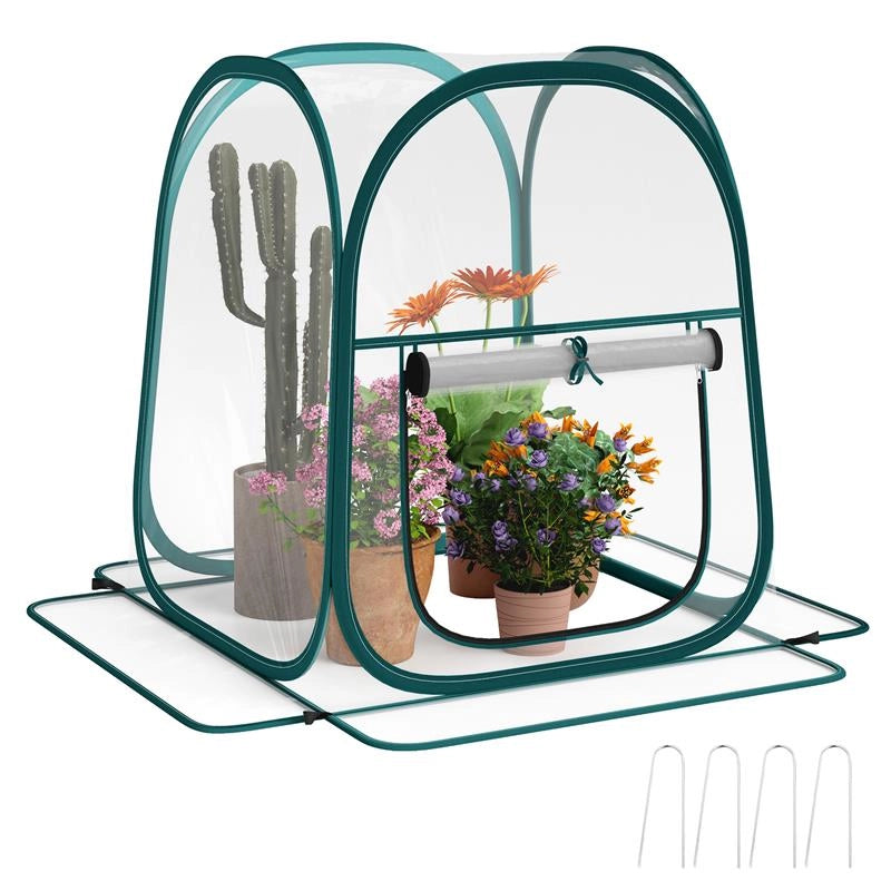 MINI SERRA POP UP CON COPERTURA IN PLASTICA FINESTRA AVVOLGIBILE E BORSA 70X70X80 CM TRASPARENTE