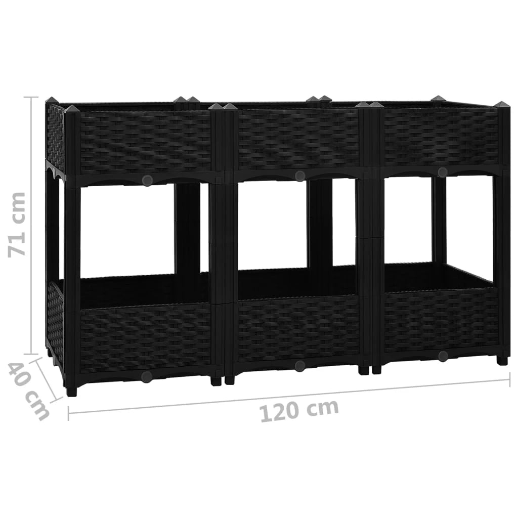 Fioriera rialzata per piante e fiori giardino 120 x 40 x 71 cm polipropilene nero 02_0000910
