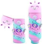 Etui 2 in 1 per bambini con tema unicornio, con 6 badge Crocs, contenitore in silicone per bambini, contenitore, contenitore telescopico per ragazze e adolescenti come regalo per il ritorno a scuola