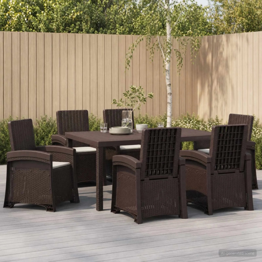Set da Pranzo per Giardino 7 pz Marrone e Grigio Chiaro PP 3430142