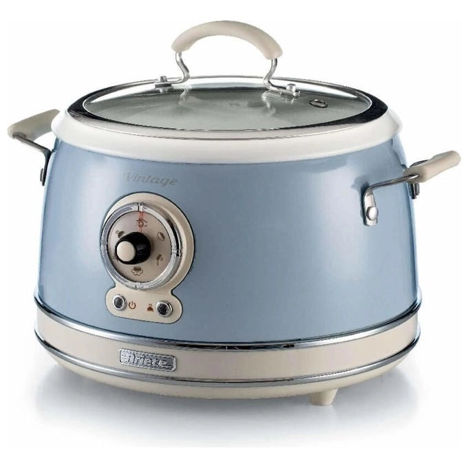 Ariete 2904 Vintage Cuociriso Elettrico e Slow Cooker 3,5 L 700W 5 funzioni ciotola in ceramica colore Celeste