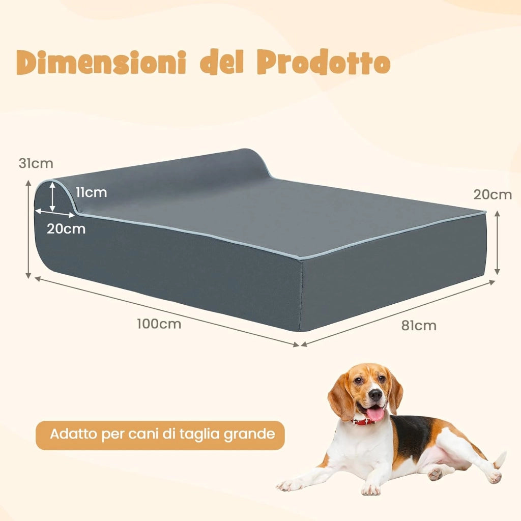 Letto Ortopedico per Cani Grandi, Lettino per Animali Domestici in Schiuma di Memoria con Poggiatesta, Copertura Rimovibile e Lavabile e Fondo Antiscivolo per Cani Anziani con Artrite