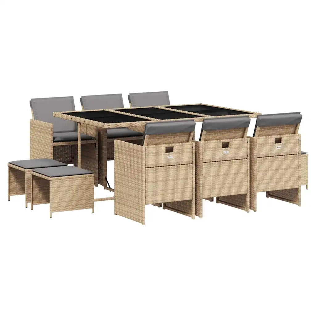 Set Pranzo da Giardino 11 pz con Cuscini Beige Misto Polyrattan 3210612