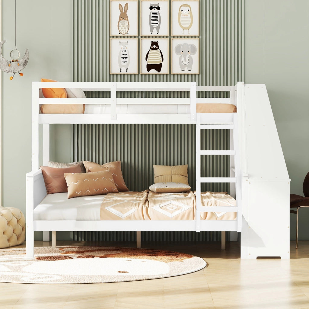 DESMIU Letto a castello bambini 90 × 200 cm e 140 × 200 cm con scrivania, contenimento, senza materasso, bianco