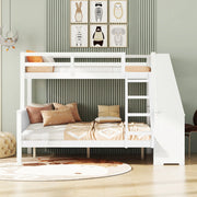 DESMIU Letto a castello bambini 90 × 200 cm e 140 × 200 cm con scrivania, contenimento, senza materasso, bianco