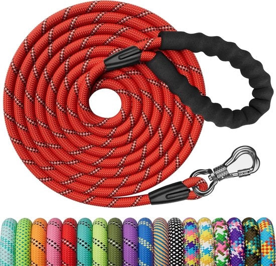 Ripristino linea per cani, 3 m / 5 m / 10 m / 15 m / 20 m / 25 m / 30 m lunghezza, robusta linea per cani con chiusura a molla, linea di addestramento per cuccioli, piccoli, medi e grandi cani, cintura morbida