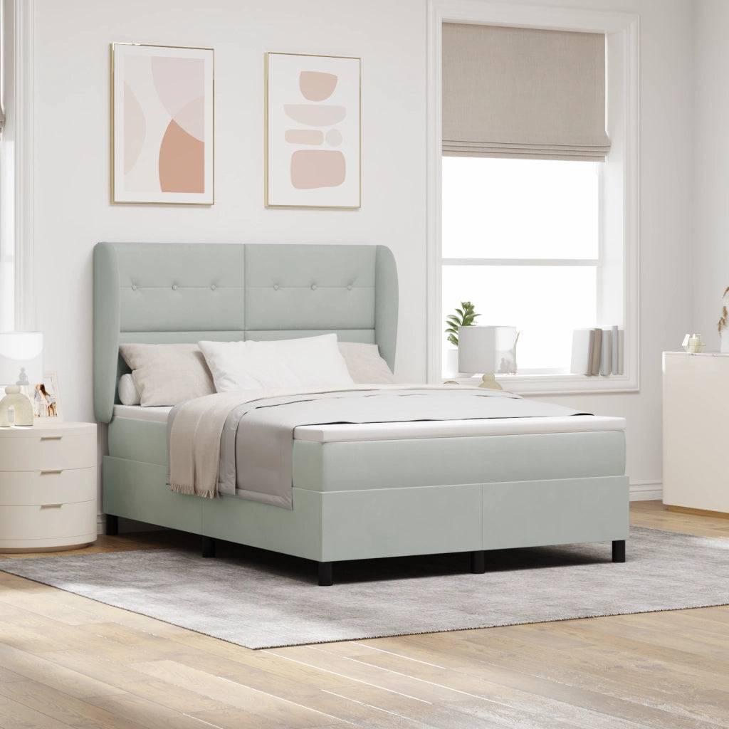 Letto Box Spring con Materasso - Grigio chiaro, 140x190 cm, Velluto