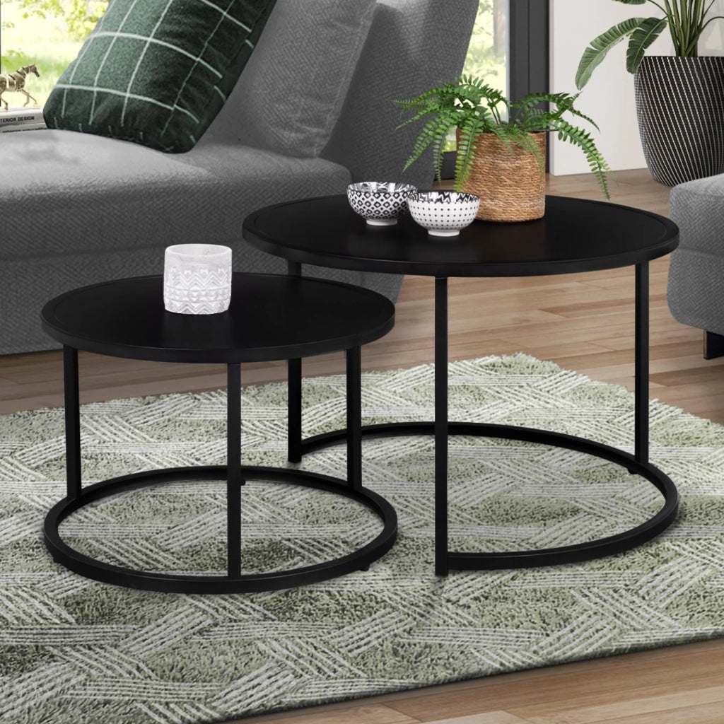 IDMarket - Set di 2 tavolini tondo 54/70 in metallo nero opaco, design industriale DAVIS