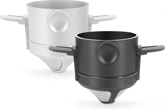Set di filtri caffè - Set di supporto per filtri caffè da 2 - Filtro in acciaio inossidabile - Filtro caffè permanente - Riciclabile - Nero & Bianco