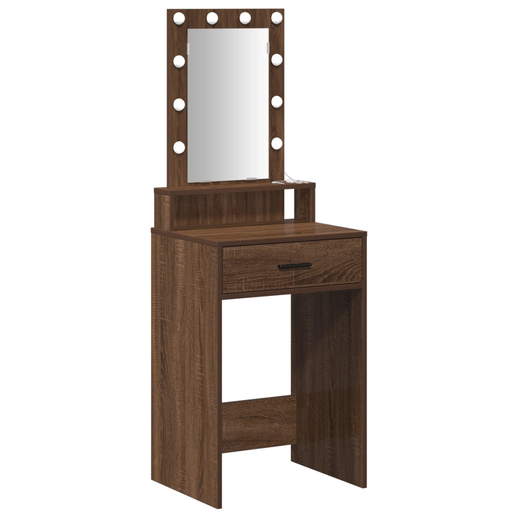 Tavolo da toeletta con luci LED Rovere marrone 50x41x140 cm