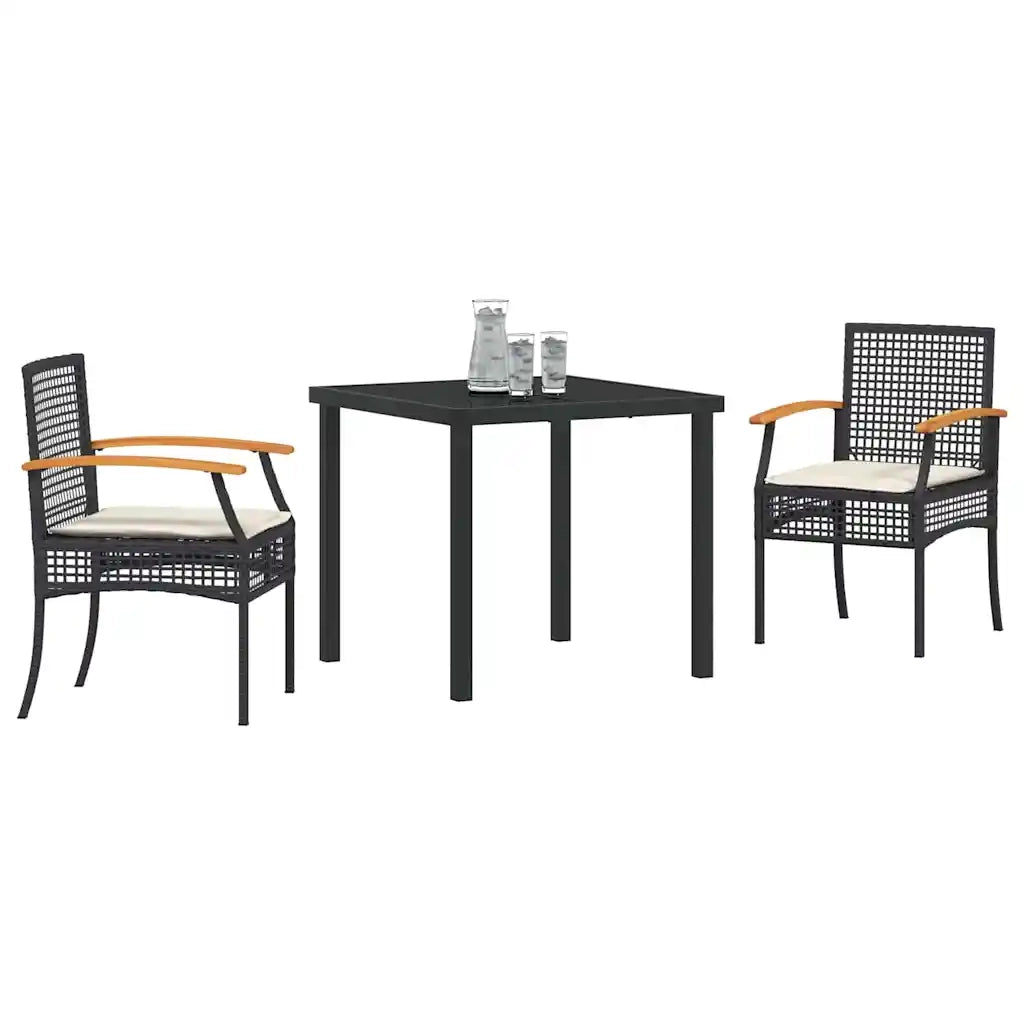 Set da Pranzo per Giardino 3 pcs Nero polyrattan
