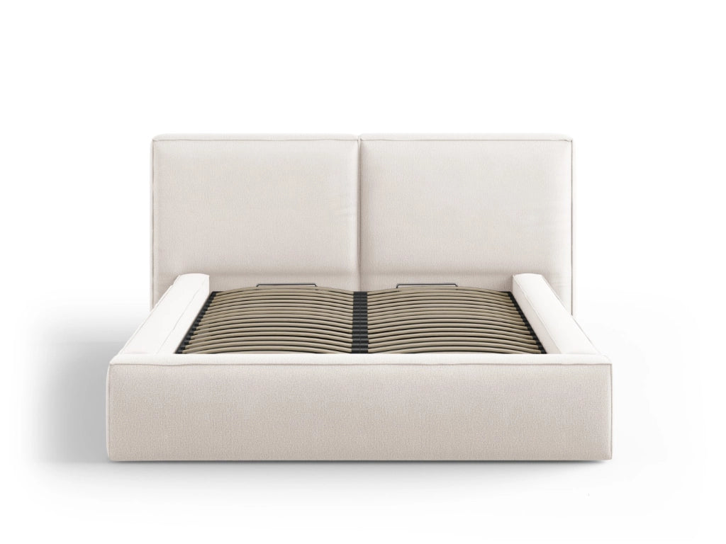 Cosmopolitan Design - Letto a cassettone con testiera doppia "Arendal" 140x200cm in tessuto strutturato beige chiaro 